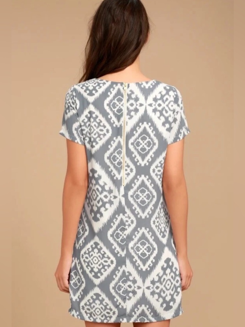 Lulus Shift Mini Dress Womens Small Give Me a Print Light Slate Gray Round Neck - Picture 2 of 12